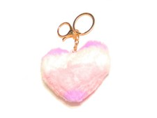4" Multicolor Heart Faux Fur Pom Pom w/ Lobster Clasp Keychain