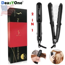 Professional Steam Hair Straightener Salon Ceramic Curler Styling Flat Iron 2in1