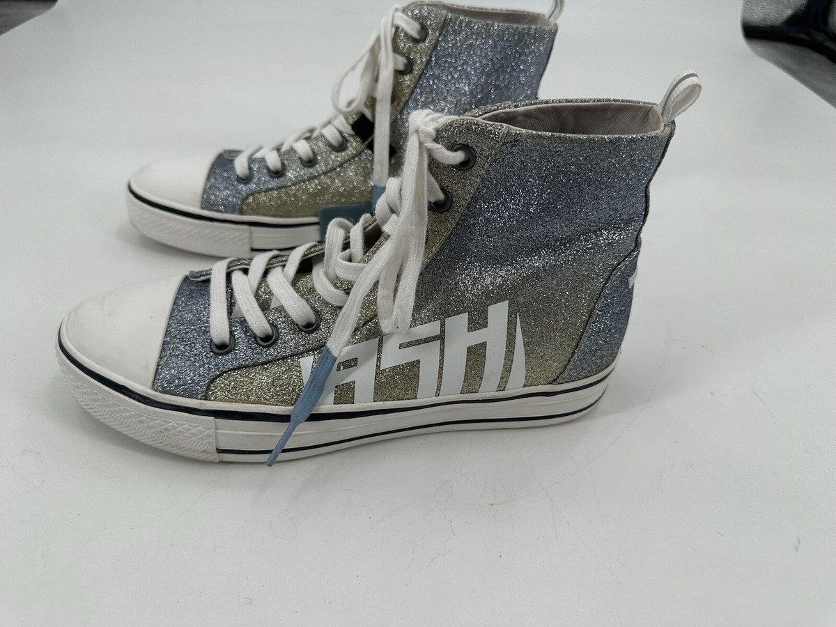 ASH Glover Glitter Above Sea Level High Top Sneakers Canvas White Rubber  W40/9M
