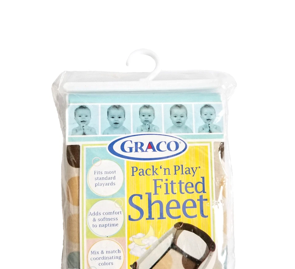 GRACO Pack n Play Sábana Ajustable Cadencia Lunares Marrón Azul Playard Bebé Foto 3 de 4