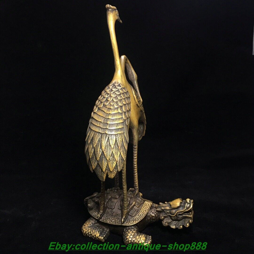 China Bronze Fengshui Red-crowned Crane On Tortoise Turtle