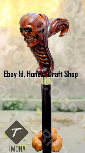 MARINE NAUTIQUE PIRATE Crâne Laiton Poignée Marche Canne Vintage en Bois Bâton EUR 44,78