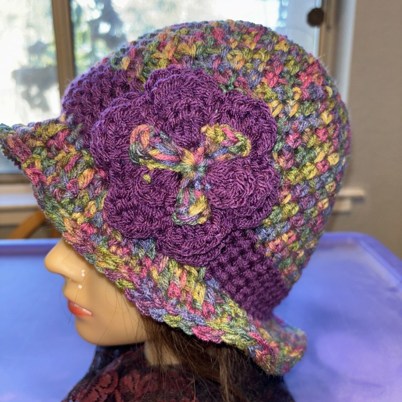 Purple Berry Blue   FALL  WINTER CLOCHE BEANIE CAP FLAPPER HAT HAND CROCHET new