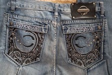 Blue Denim ROBERTO CAVALLI Buttonfly Jeans w/Metal Studs IT 34 US Large