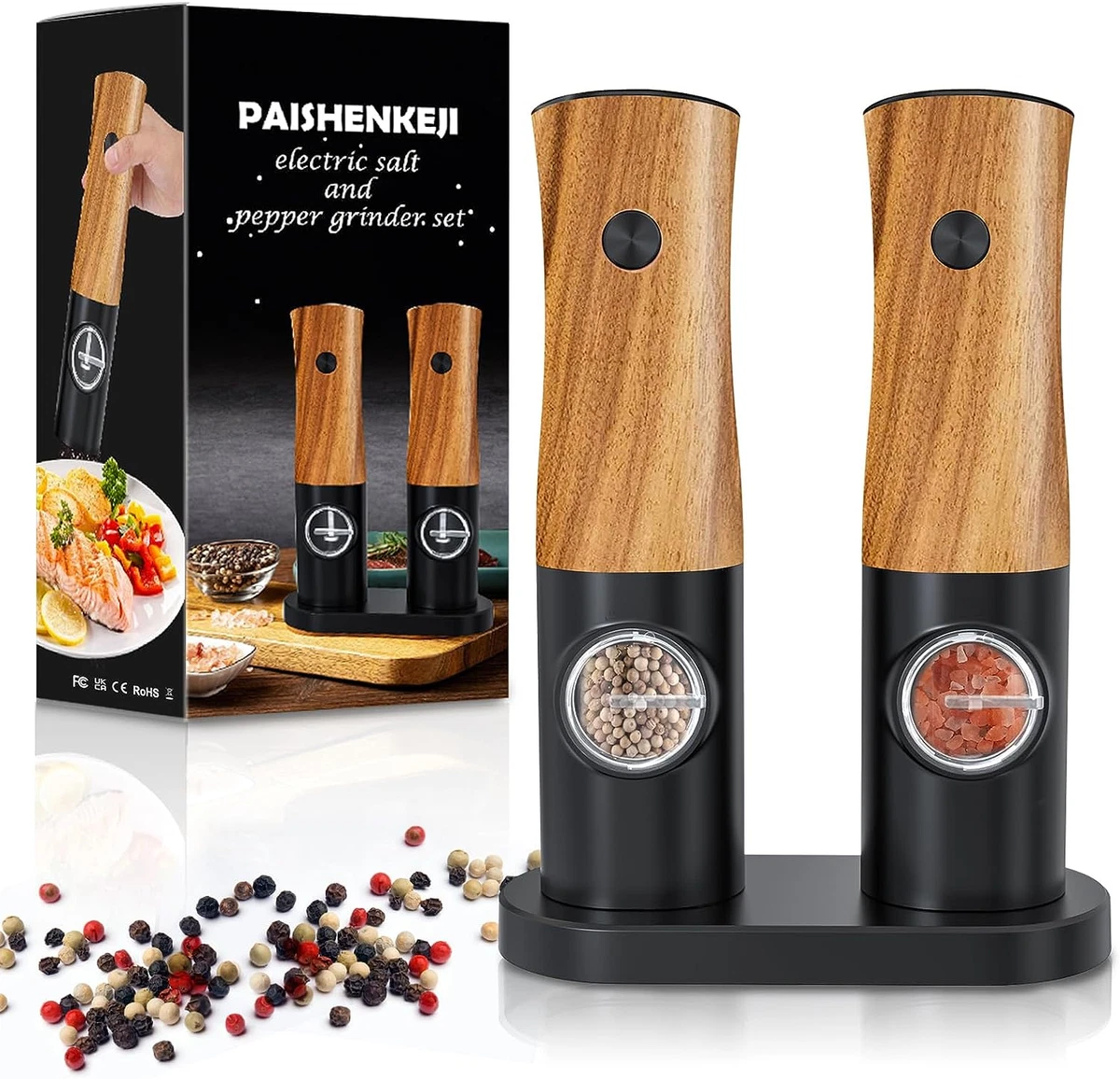 Electric Salt And Pepper Grinder Set, Refillable 2 In 1 Electric Salt And Pepper  Grinder with Adjustable Coarseness, One-Handed Operation, Auto Salt and Pepper  Mill Grinder for Kitchen