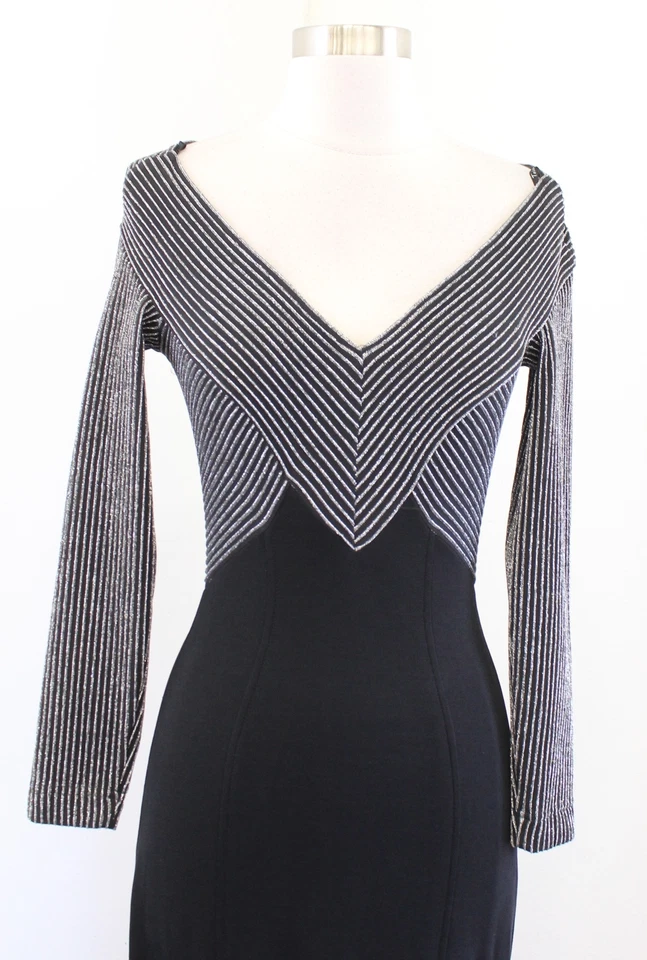 Vtg 90s Tadashi Black Silver Metallic Striped Evening Dress Formal Size XS - Image 4 of 4