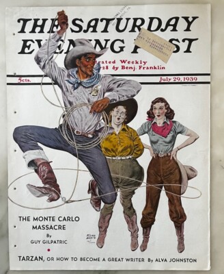 Saturday Evening Post - July 29, 1939, Cover Only  - Cowboy shows off roping
