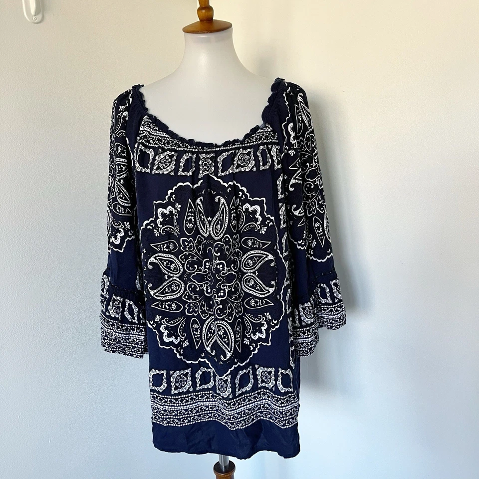 Blusa Cato Mujer 22/24W Pullover Top Bandana Manga Campana Boho Campesina Cachemira Foto 2 de 4
