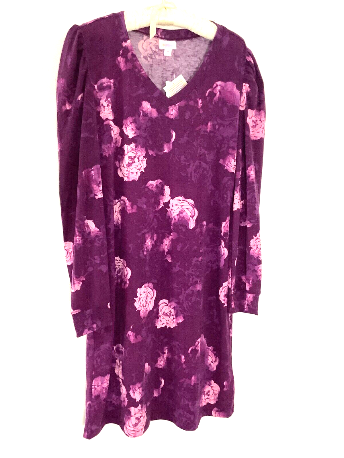 LuLaRoe Long Sleeve Purple Pink Rose Print Midi Dress Size M NWT Fairy Casual