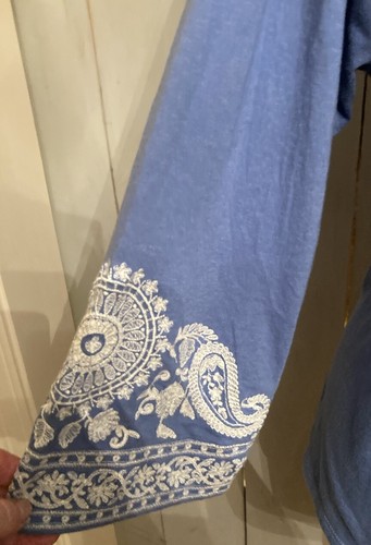 Maglione J. JILL ricamato paisley scoop pullover morbido cotone tunica manica raglan taglia M - Foto 6 di 8