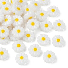 40Pcs 10mm White Resin Daisy Beads Flower Spacer Beads Floral Beads for DIY