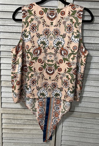 Ann Taylor Bluse Damen Gr. L rosa grün Blumen Taille zum Binden Knopfleiste V-Ausschnitt Oberteil - Bild 2 von 4