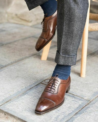 New Handmade Men's Brown Cap Toe 
