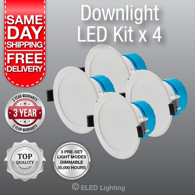 Pack of 4 Led Down Lights 240 V 3 Colour super bright 850 Lumen 10 Watt Dimmable