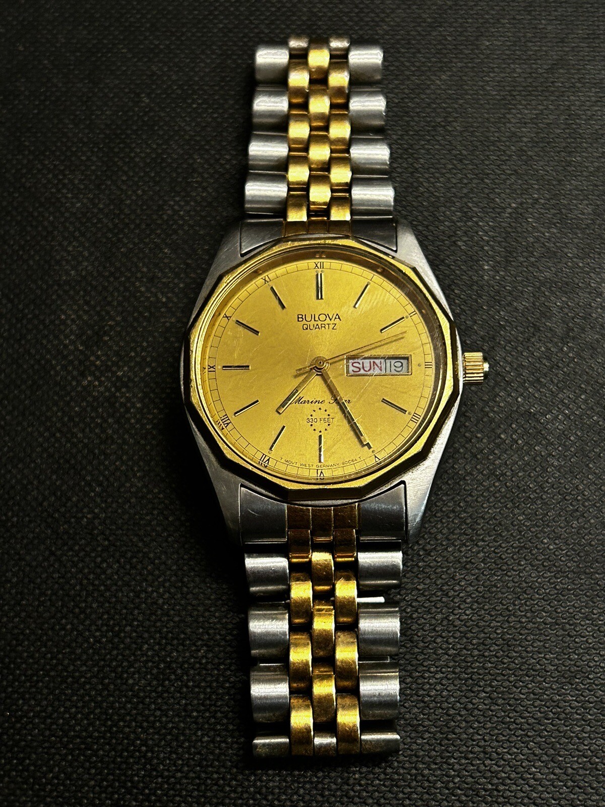 Vintage Bulova Marine Star 100m Watch w/ Day & Date Working New Battery