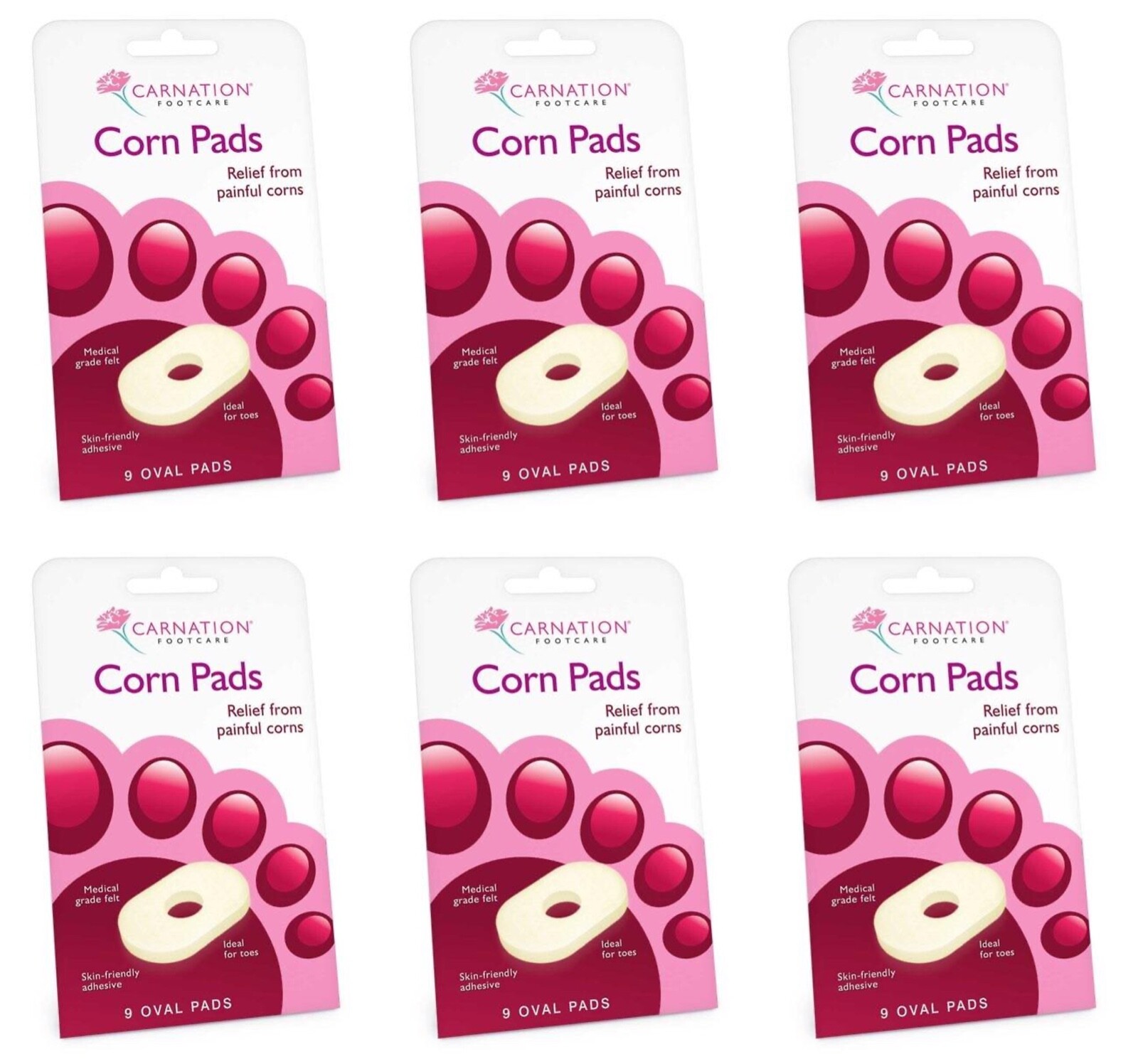 6 x CARNATION FOOTCARE Oval Corn Pads (9 per pack)