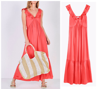 Hush Dress Holoday Coral Uk 16 XL Pink Summer Beach Francesca Frill modal