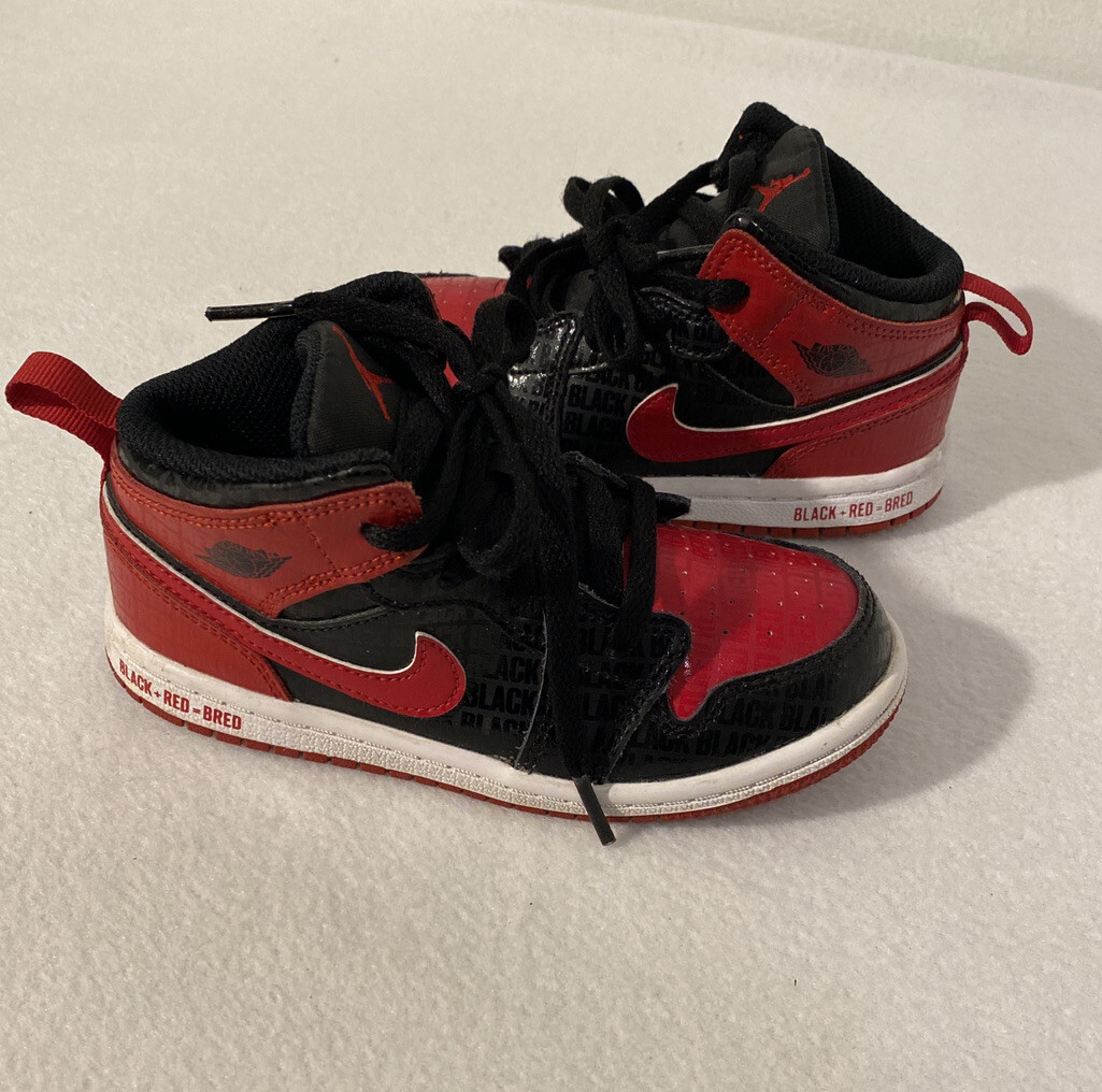 Travis Nike Air Jordan キッズシューズ 黒/赤 Nike Air Jordan 1 Mid Shoes Black + Red = Bred DM9649-001 Toddler