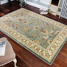 Teal Blue Rug Traditional Oriental Pattern Thick Heavy Large Small Runner Circle