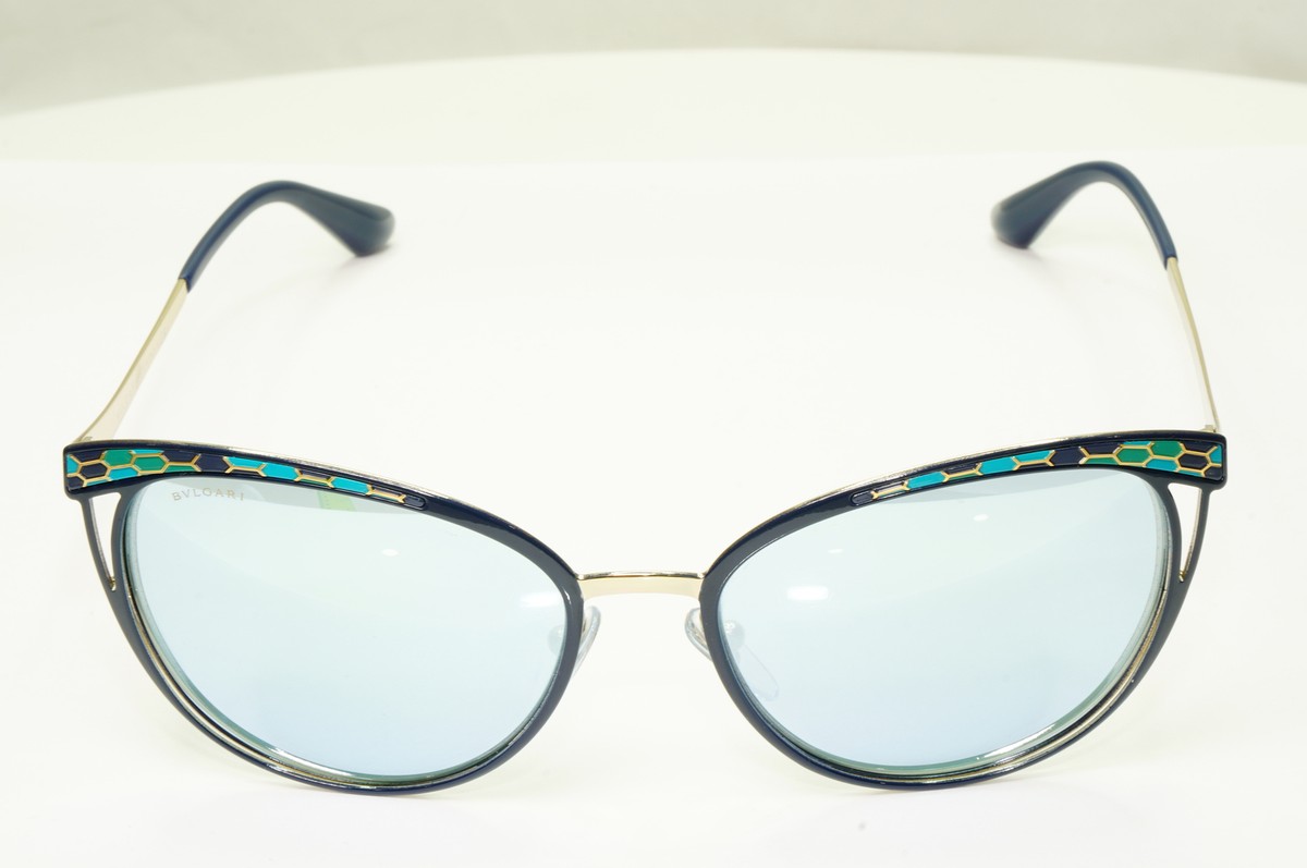 Bvlgari Mirror Gold Blue Sunglasses Square Green Scales BV 6083