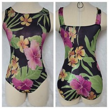 GK Elite Leotard AM Adult Medium Shiny Mystique Fabric Graphic Floral Tropical