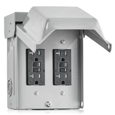 SURAIELEC Outdoor Electrical Outlet Box, Dual 20 AMP WRTR GFCI Receptacles, Rain