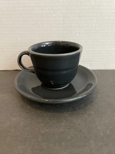 Fiestaware Tea Cup & Saucer, Fiesta, Slate, gray, Excellent Preowned
