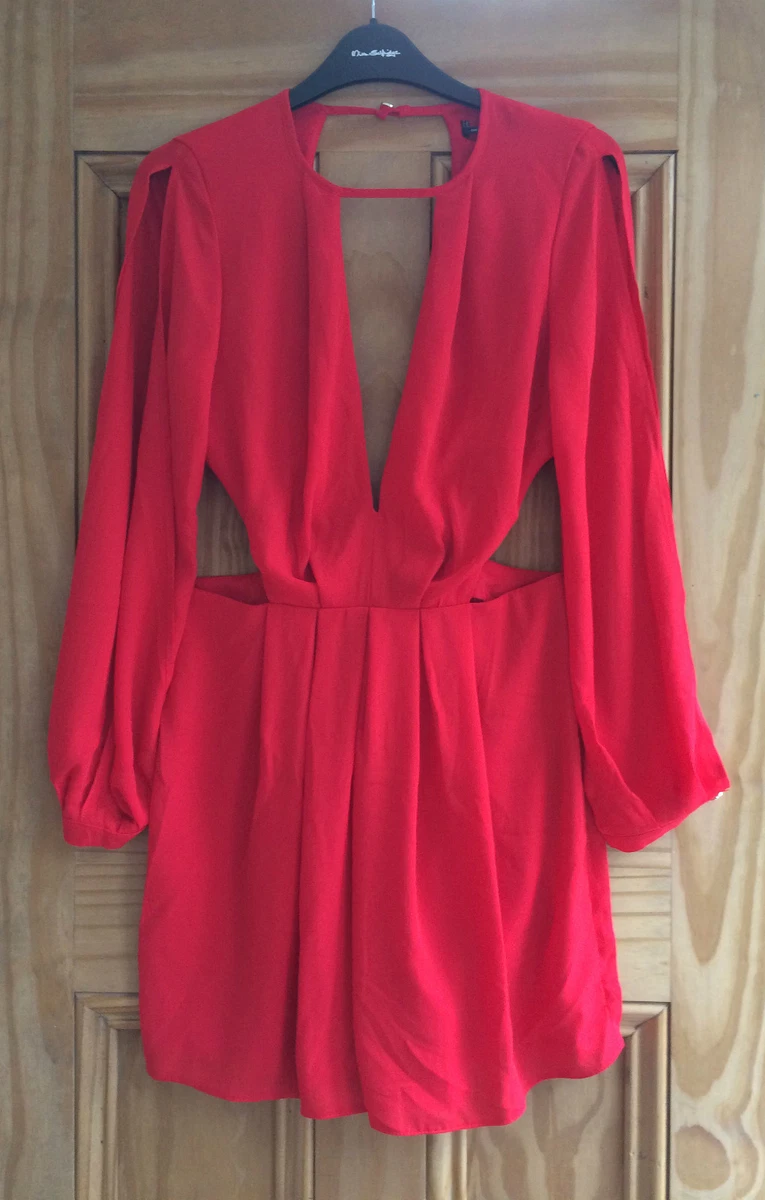 Miss Selfridge New Red Plunge Cut Out Long Sleeves Playsuit Size 4 6 8