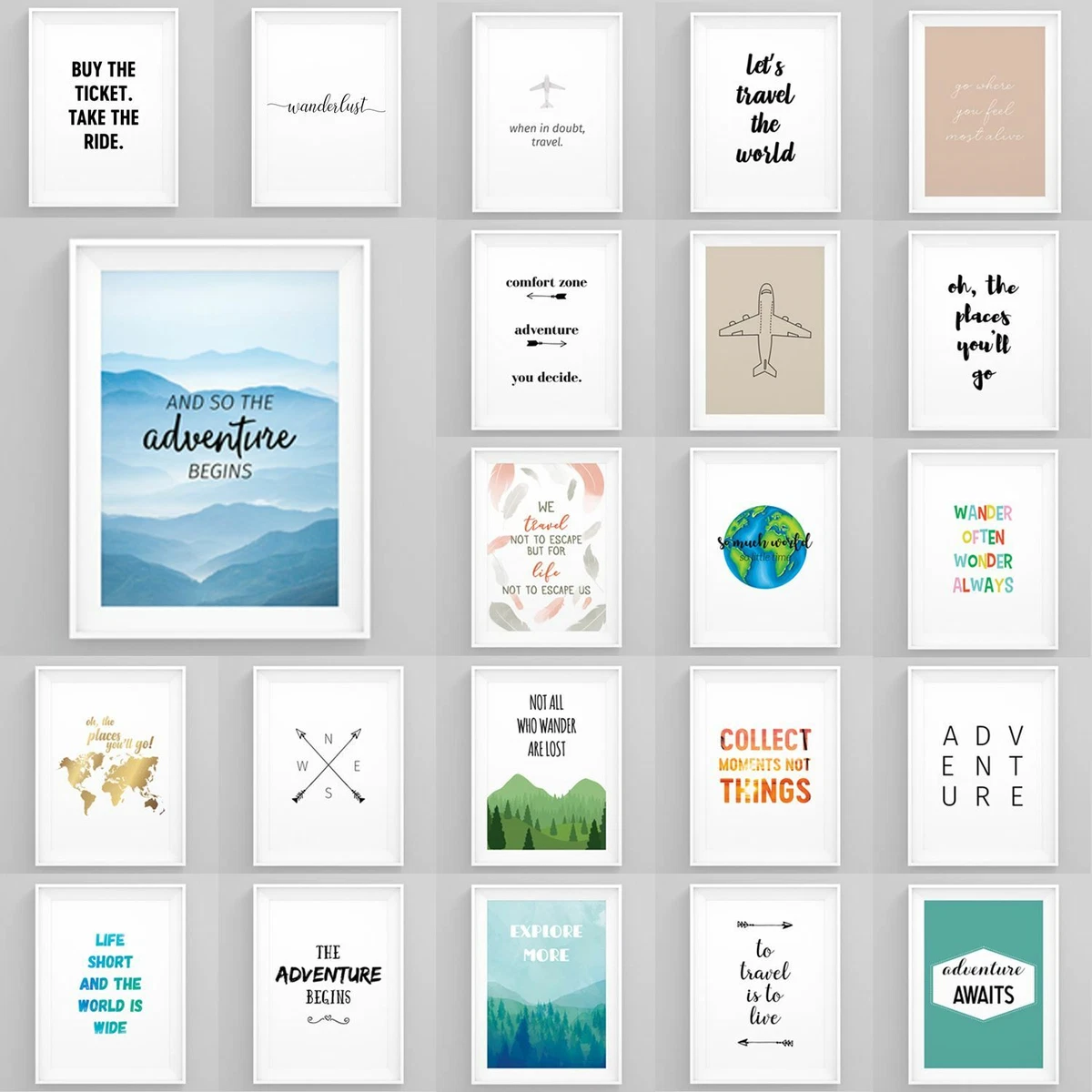 Motivational Travel Quotes Framed Pictures Wanderlust Wall Art Bedroom Prints