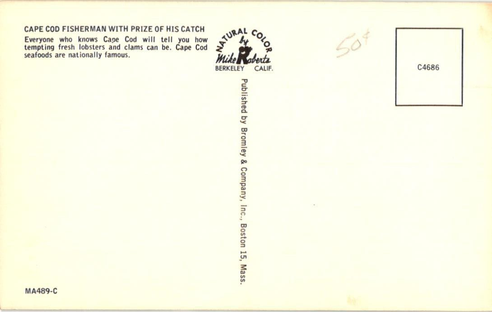 Postcard Cape Cod Fisherman & his prize Catch, Lobster, Cape Cod