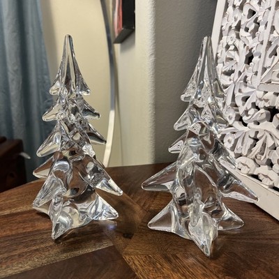 Sigma Tastesetter Lead Crystal Evergreen Tree 10 inch Figure Made in Japan PAIR