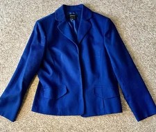 Jones Wear Blazer Jacket Royal Blue Textured Cotton Blend Women’s Size 14 EXCLNT