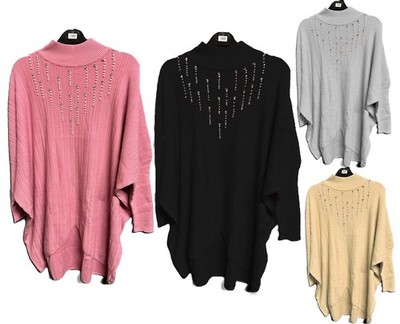Oversize-Damen italienischer kastiger hochgeschlossener gerippter Perlen-Design bequemer Pullover Oberteil
