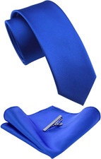 2.4 Blue Skinny Tie and Pocket Square with Tie Clip Sets for Men 42