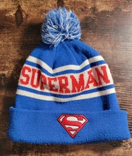 SUPERMAN DC COMICS OS VINTAGE Official Beanie Pom Knit Hat Embroidered S Patch