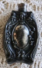 Antique 1900 Art Nouveu Pewter / Silverplated Spirit Pocket Flask