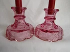 Fenton Cranberry Glass Candle Holders (2) Grapevine Pattern, Fenton Stamped.