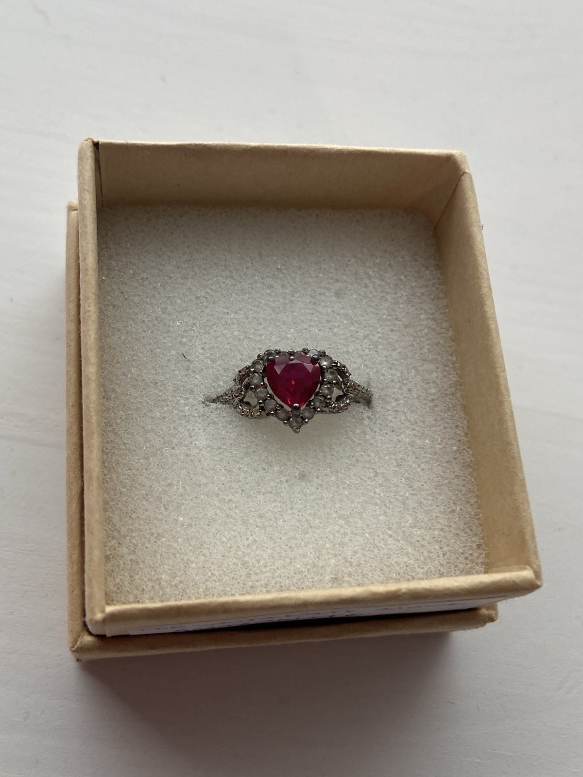 Sterling Silver Lab Created Ruby Heart Ring Size 7 - image 1