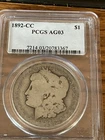 1892 CC Morgan Dollar $1 PCGS AG3 Low Mintage Semi-Key Date