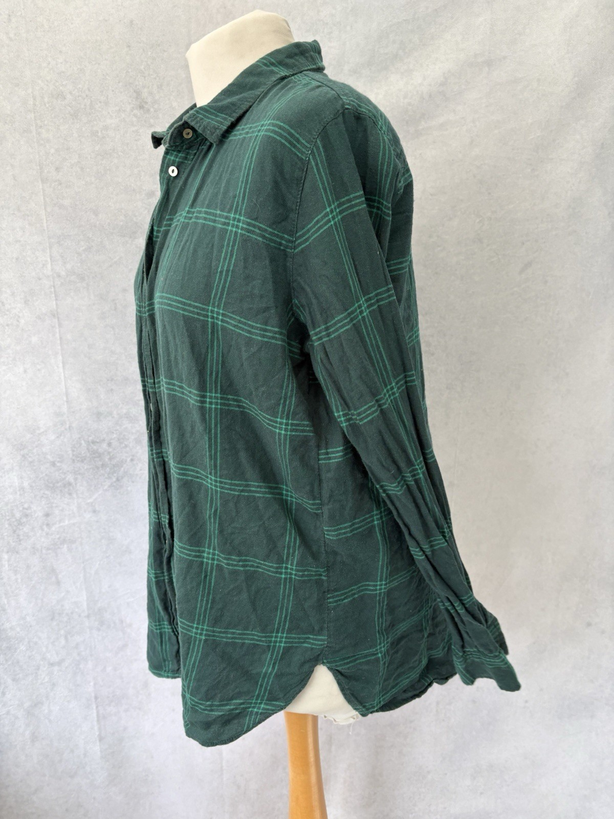 H&M Green Check Shirt Size 10 Long Sleeve Cotton Button Up Womens thumbnail 6