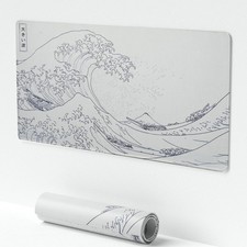 Large Japanese Sea Wave Mouse Pad - White Anime Desk Mat, Extended Non-Slip K...
