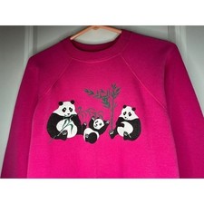 Vintage 90's Panda Bears Bamboo Graphic Pink Crewneck Sweatshirt Womens Medium