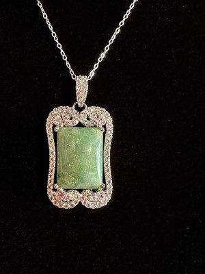 925 Silver Green Beryl (Emerald) & White Sapphire Pendant by Orianne 18  Lot 205