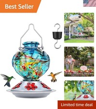 Glass Hummingbird Feeder 22oz, Easy Refill Top, Ant Moat Included