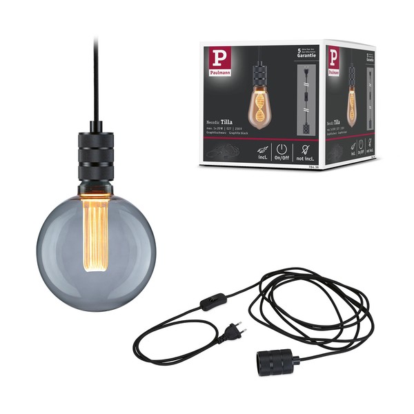 Neordic Pendelleuchte Tilla Inkl. Stecker E27 Max. 20W Schwarz Dimmbar Metall-image