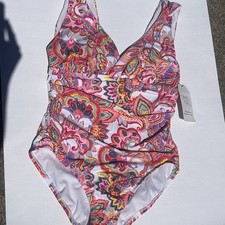 Multicolor Paisley One Piece Swim Suit Sz M 8-10 Slimming Full Coverage. NEW