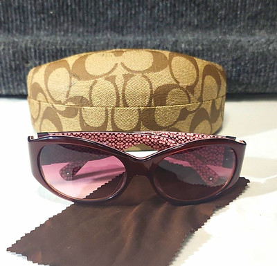 Coach JUDY S457 Oval Sunglasses Burgundy Frame Pink Gradient Lenses UV400 Case