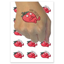 Berry Stressed Strawberry Sweating Funny Temporary Tattoo Fake Body Art