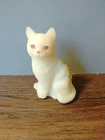 Vintage 3 3/4" Fenton HP Chocolate Roses Custard Sitting Cat Figurine - Watson