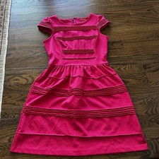 ELLE Pink Pleated Dress | Women's 4 | Aline Dress | Knee Length | Scoop Neck